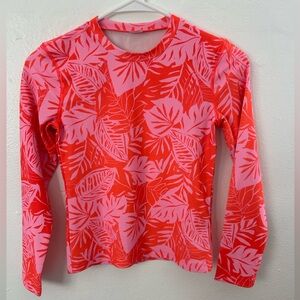 Old Navy girl's pink orange tropical long-sleeved swimming shirt, size L-G 10-12